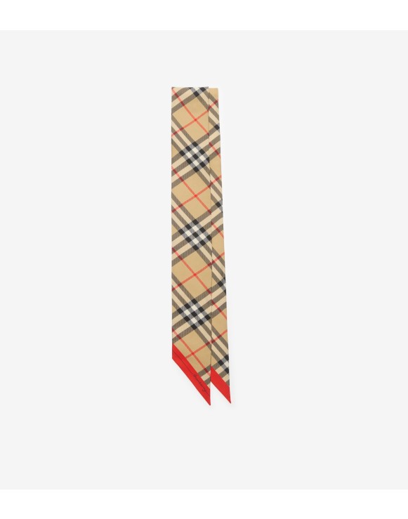 Skinny Contrast Check Silk Scarf